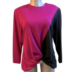 Vintage Sweater Top Color Block 80’s 90’s Front Knot Casual Office/Career Retro